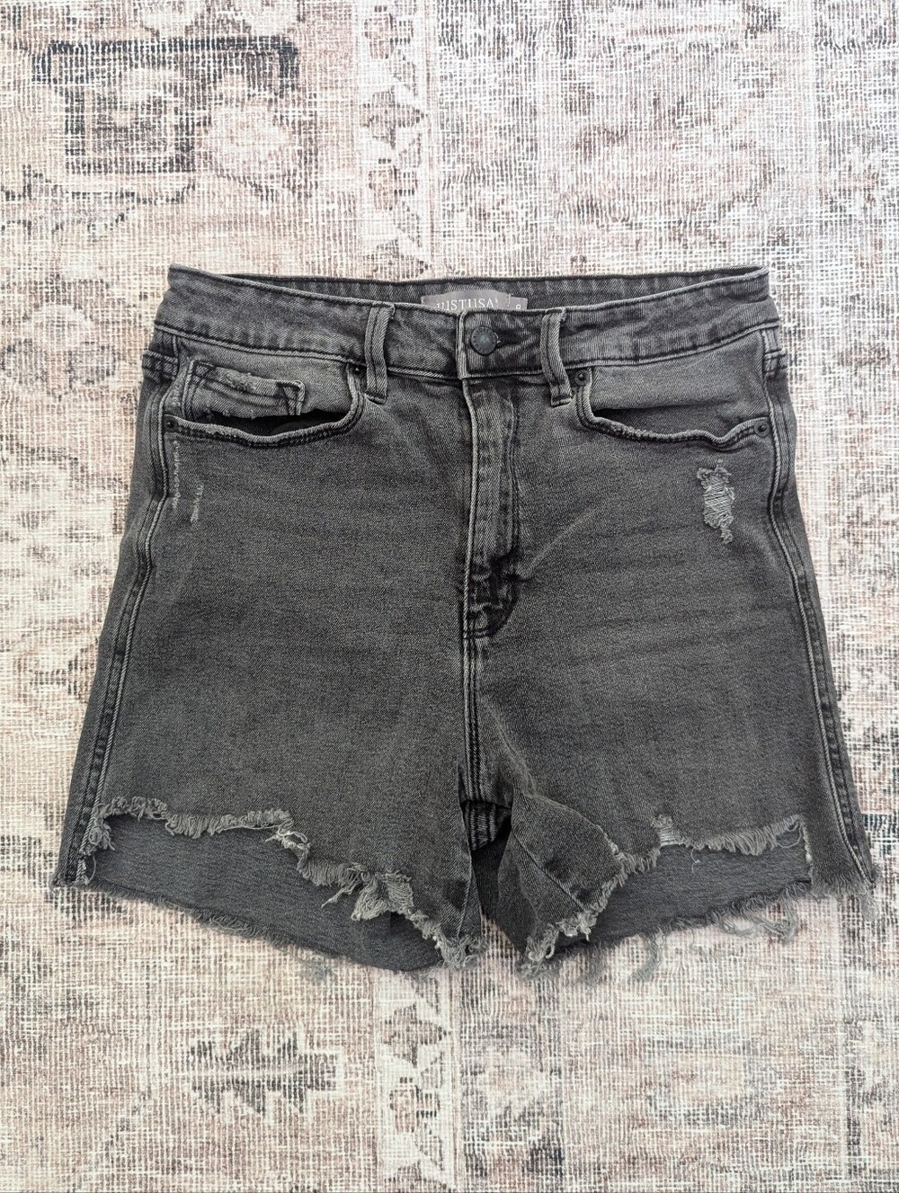 Just USA Charcoal Distressed High-Rise Denim Shorts